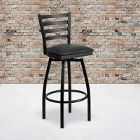 Flash Furniture HERCULES Series Black Ladder Back Swivel Metal Bar Stool - Black Vinyl Seat XU-6F8B-LADSWVL-BLKV-GG